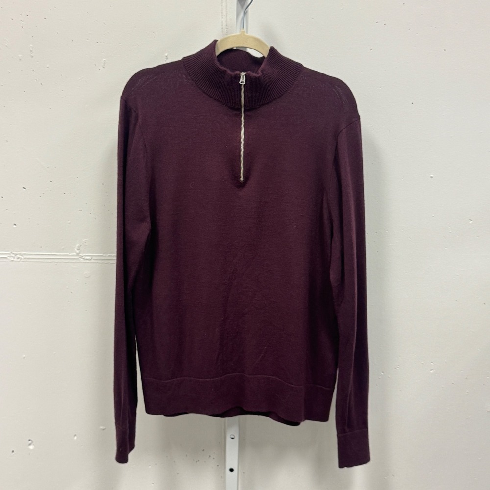 J. Crew Men's Merino Wool Blend Quarter Zip Sweater Burgundy BB697 Large Career